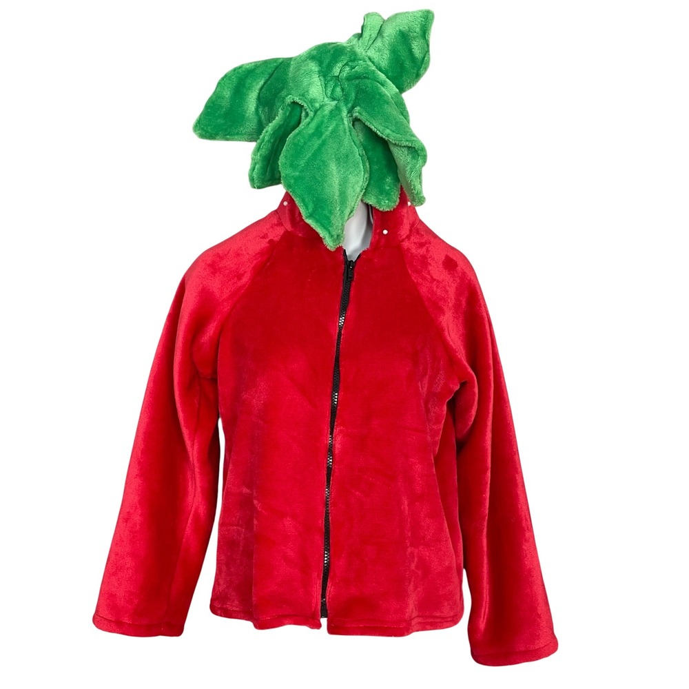 Strawberry Hoodie Jacket Handmade Fuzzy Fabric Halloween Costume Fruit Hood Cute